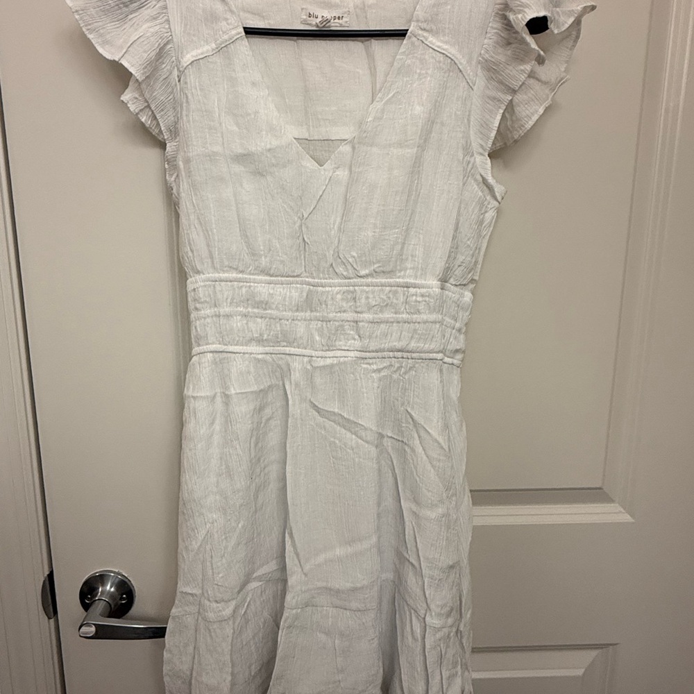 Blu Pepper White Pleated Ruffle Mini Dress